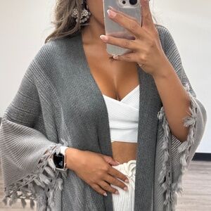 Brooke Multi-Colored Tasseled Ruana - Gray